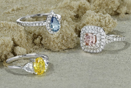 moissanite and lab diamond rings, front view