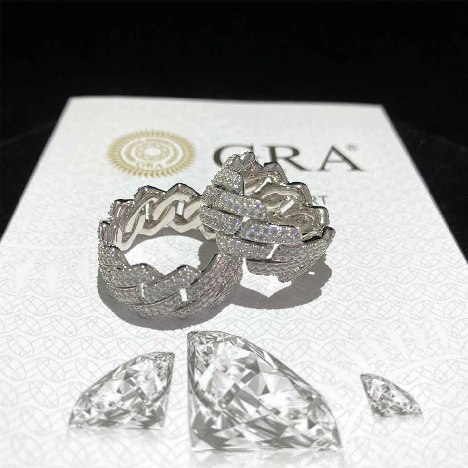 moissanite pave cuban link rings, front view