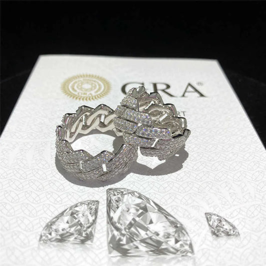 moissanite pave cuban link rings, front view