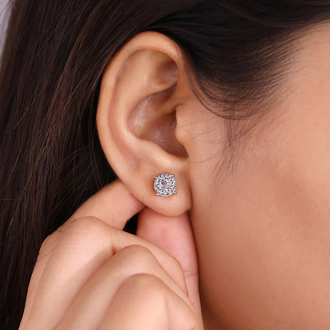 2 Carat Total Weight Portuguese cut Moissanite Solitaire Stud Earrings in Sterling Silver