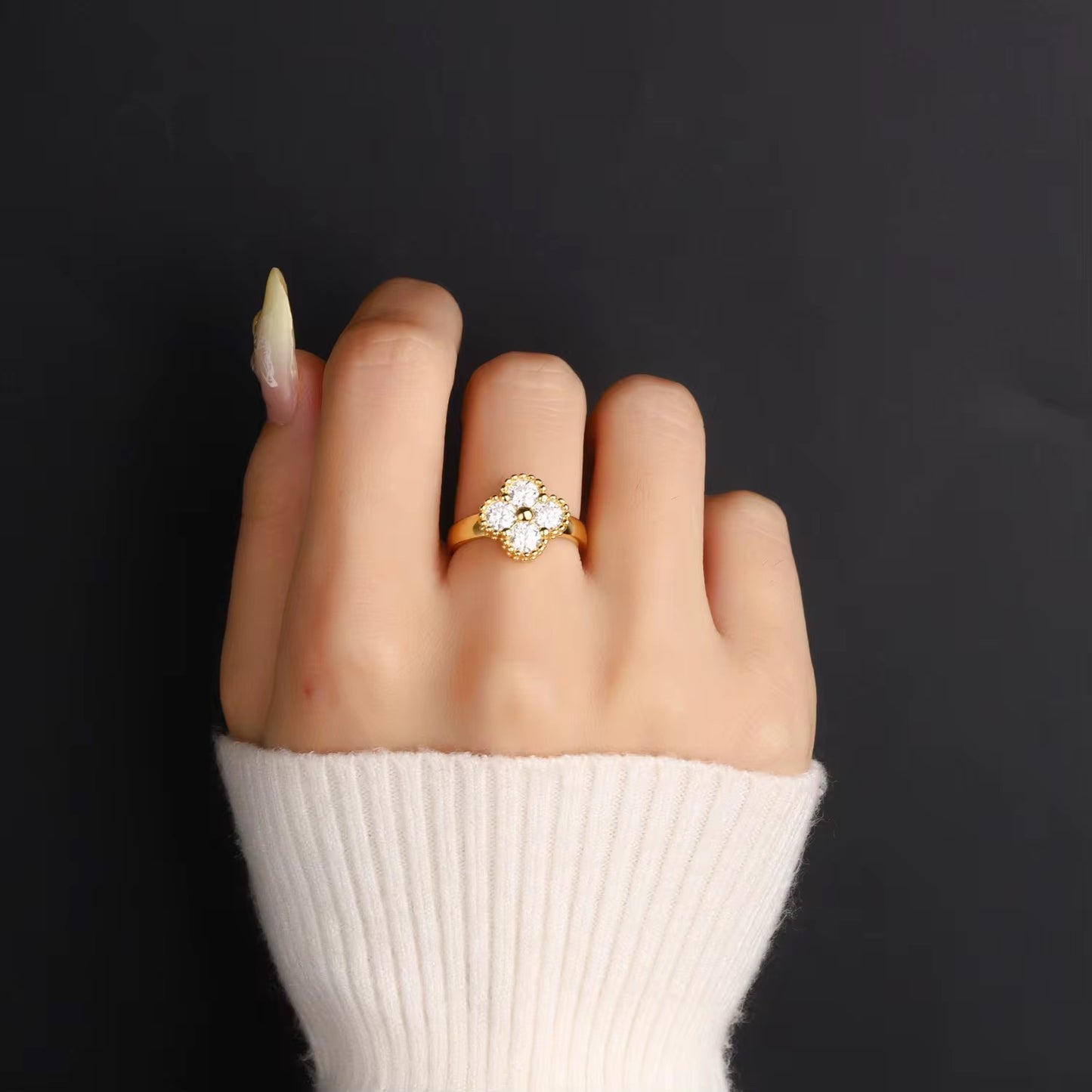 Women’s Clover Blossom Lab Created Moissanite Ring