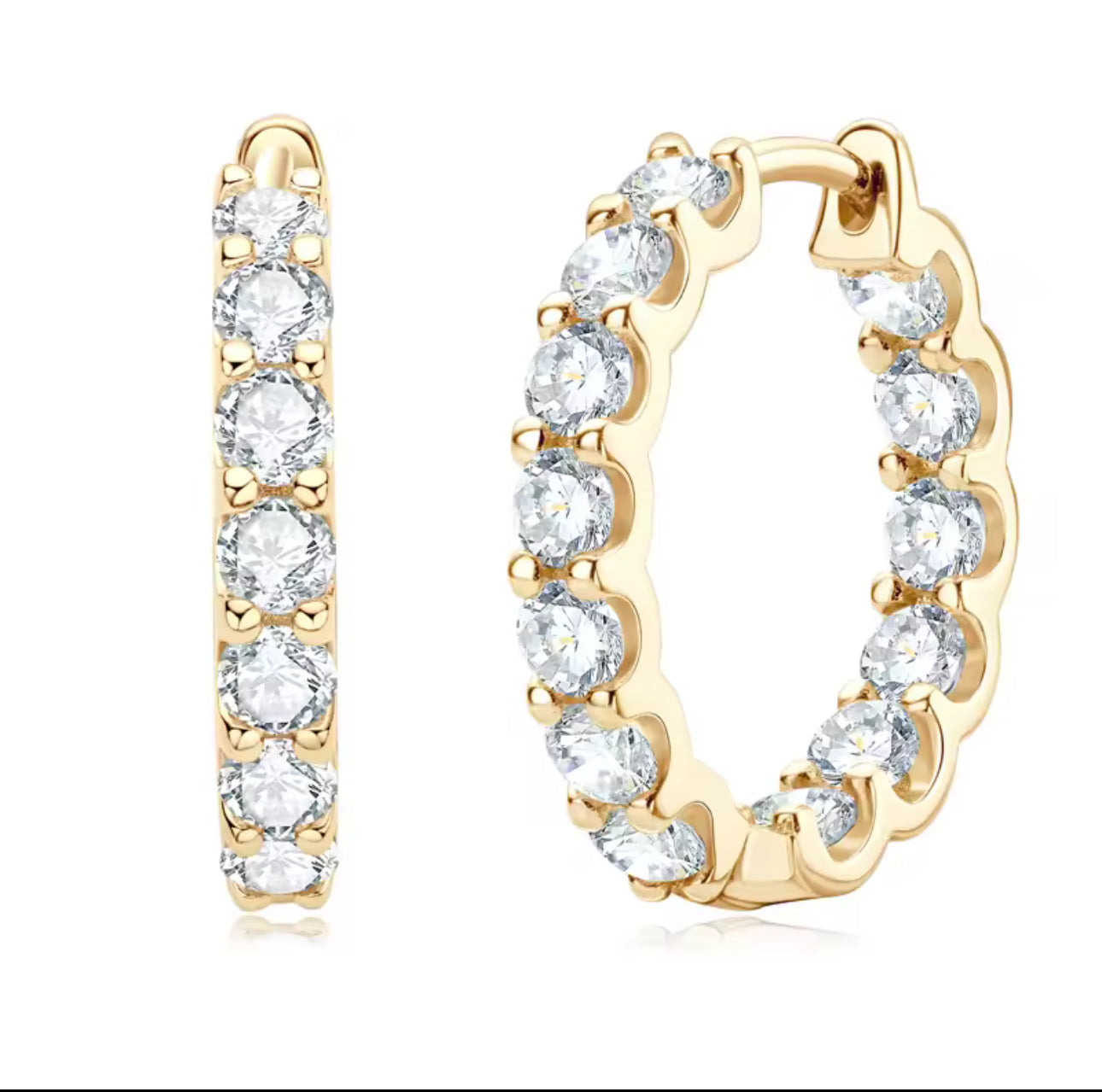 Gold plated moissanite earrings, front view