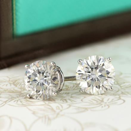 2 Carat Total Weight Heart & Arrow cut Moissanite Stud Earrings in Sterling Silver