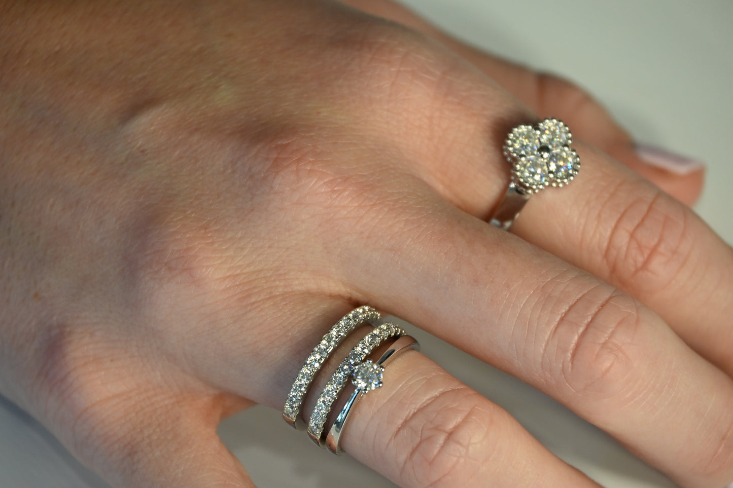 Women’s Clover Blossom Lab Created Moissanite Ring