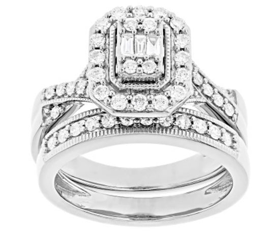 Lab-Grown Diamond Wedding Ring Set – Sterling Silver, 0.75 CTW | F–G Color, SI Clarity