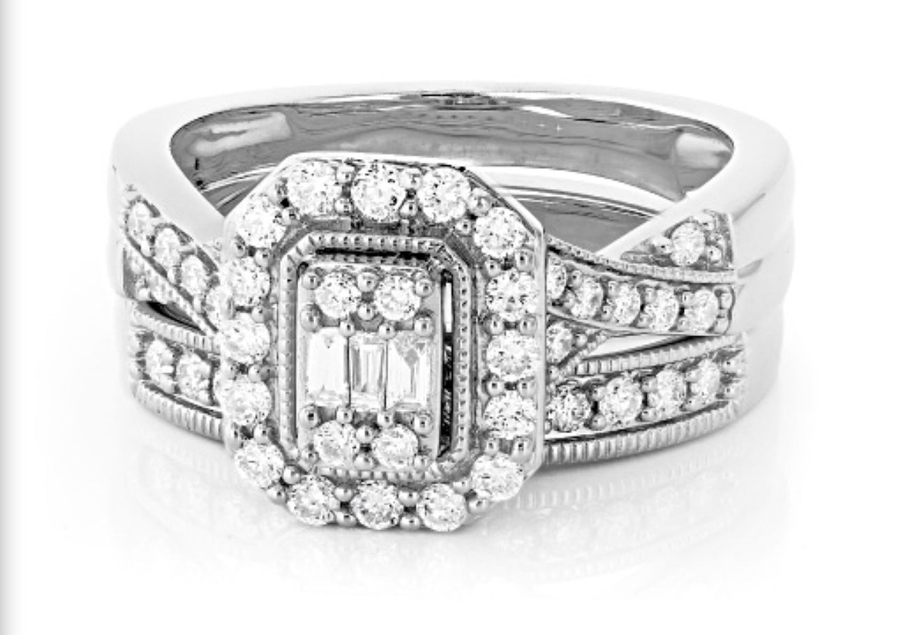 Lab-Grown Diamond Wedding Ring Set – Sterling Silver, 0.75 CTW | F–G Color, SI Clarity
