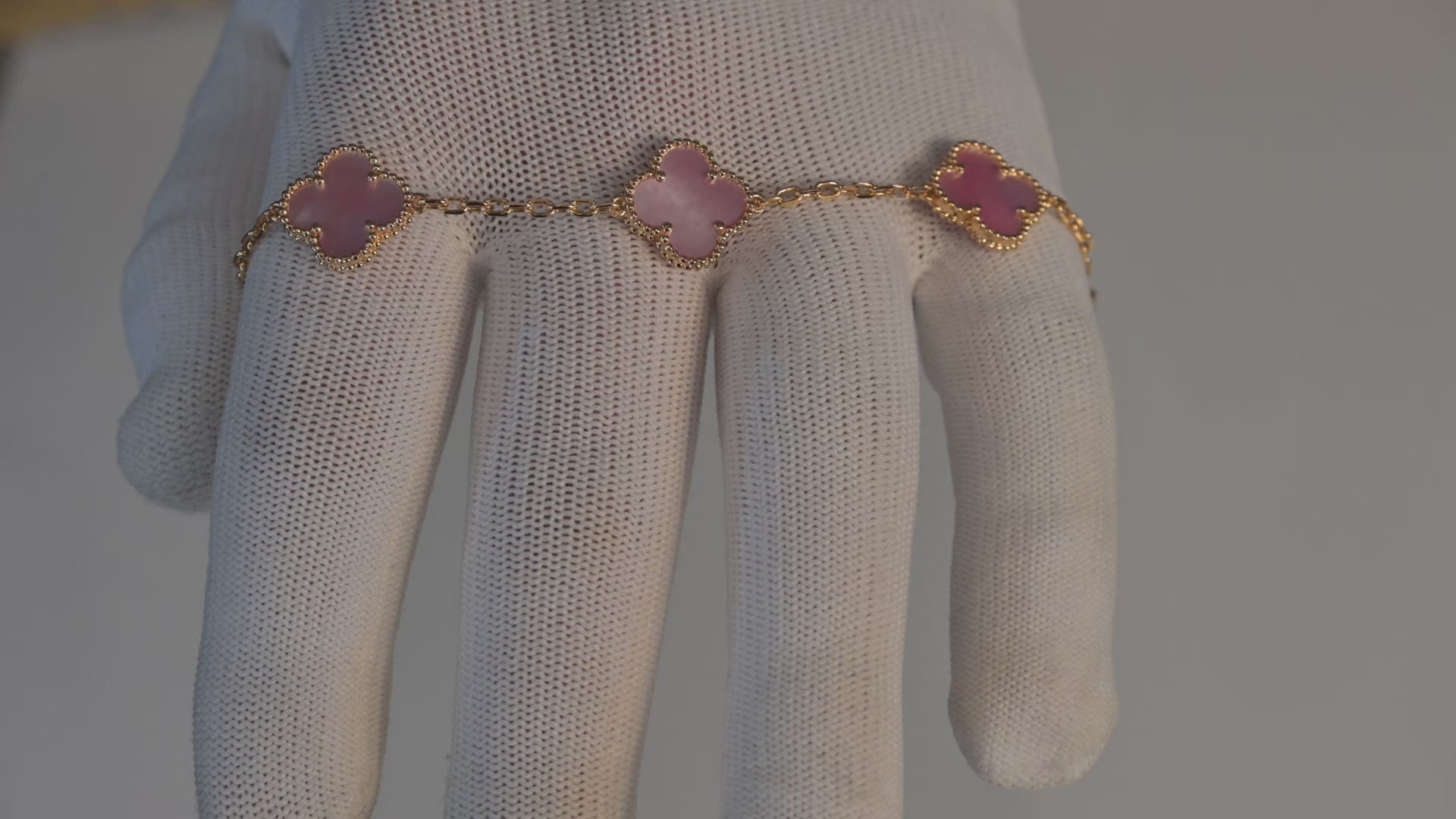 Pink Clover Alhambra Bracelet, front view top down