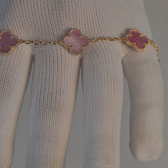 Pink Clover Alhambra Bracelet, front view top down